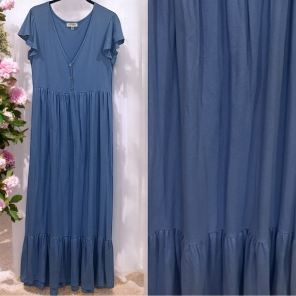 See You Monday Blue Ribbed Maxi Babydoll Summer Dress Women’s Size XL - Picture 1 of 11